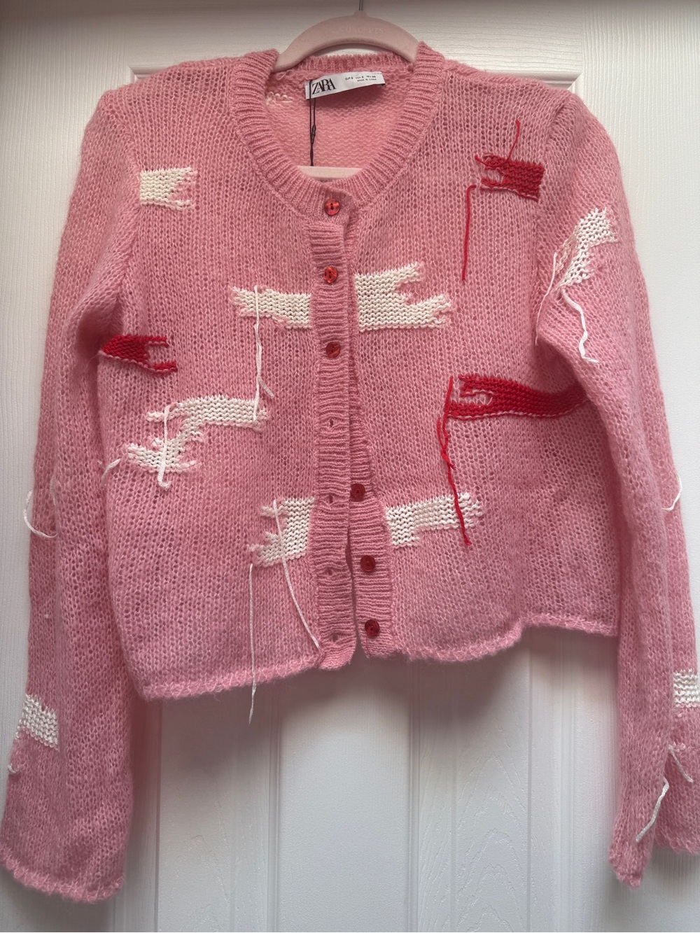 Zara Pink Distressed Cardigan